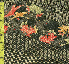 412 - Japanese Silk - Cranes, Peonies, Wickerwork & Waves - Dark Olive