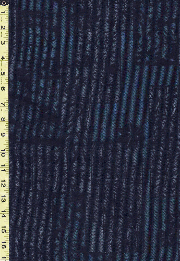 419 - Japanese Silk - Floral Squares - Blue & Black