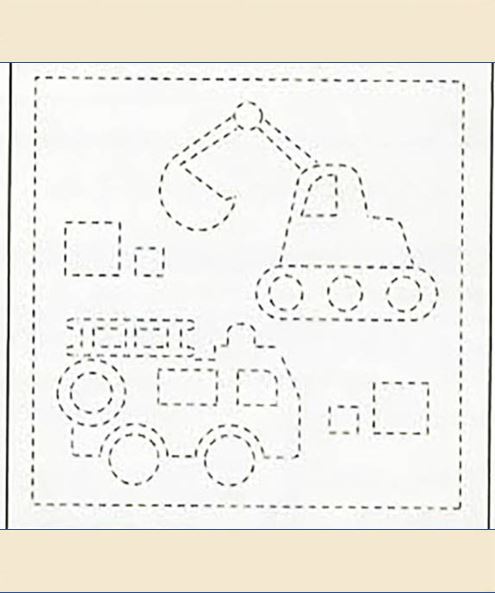 Sashiko Pre-printed Sampler (Olympus) - # 6003 Kids Bulldozer & Fire Truck - Beige - ON SALE