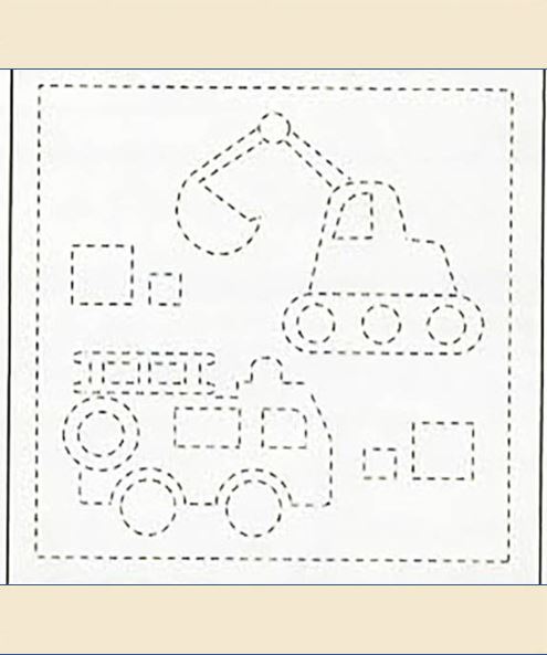 Sashiko Pre-printed Sampler - Kids Bulldozer & Fire Truck # 6003 - Beige - ON SALE