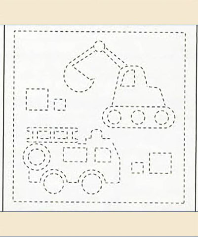 SALE - Sashiko Pre-printed Sampler (Olympus) - # 6003 Kids Bulldozer & Fire Truck - Beige