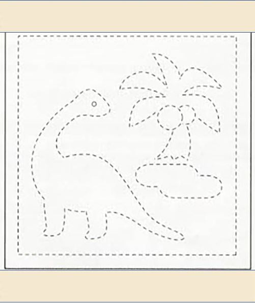 Sashiko Pre-printed Sampler (Olympus) - # 6004 Kids Dinosaur & Palm Tree - Beige - ON SALE