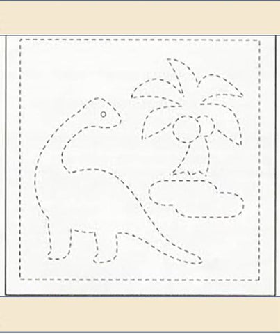 Sashiko Pre-printed Sampler - Kids Dinosaur & Palm Tree # 6004 - Beige - ON SALE