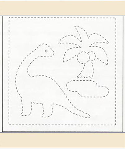 Sashiko Pre-printed Sampler (Olympus) - # 6004 Kids Dinosaur & Palm Tree - Beige - ON SALE