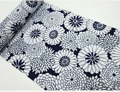 Yukata Fabric - 602 - Compact Chrysanthemums - White & Indigo