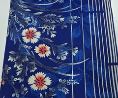 Yukata Fabric - 619 - Autumn Leaves & Flowers - Blue - By the Half Yard