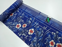 Yukata Fabric - 619 - Autumn Leaves & Flowers - Blue - By the Half Yard