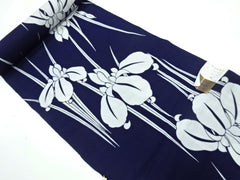 Yukata Fabric - 667 - Large Iris & Tall Stems - Indigo