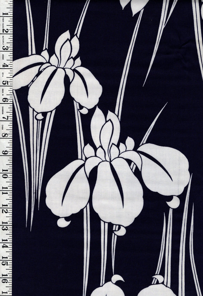 Yukata Fabric - 667 - Large Iris & Tall Stems - Indigo
