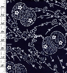 Yukata Fabric - 681 - Flower Drums & Cherry Blossoms - Indigo