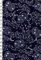 Yukata Fabric - 681 - Flower Drums & Cherry Blossoms - Indigo