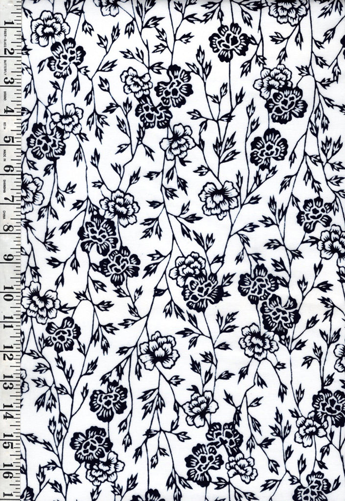 Yukata Fabric - 684 - Carnations & Leafy Branches - White