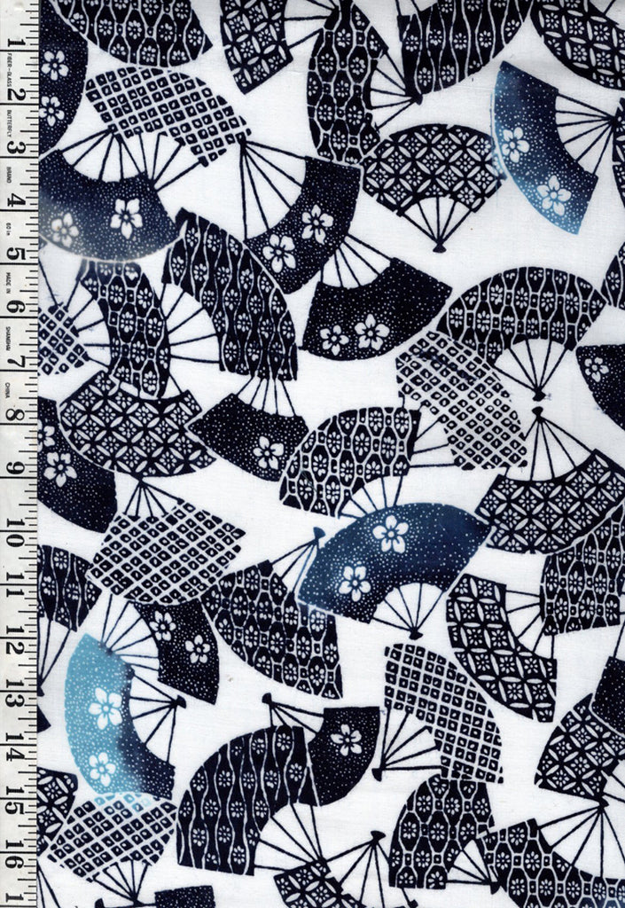 Yukata Fabric - 721 - Fans with Japanese Motifs - Indigo & White