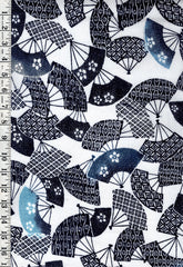 Yukata Fabric - 721 - Fans with Japanese Motifs - Indigo & White