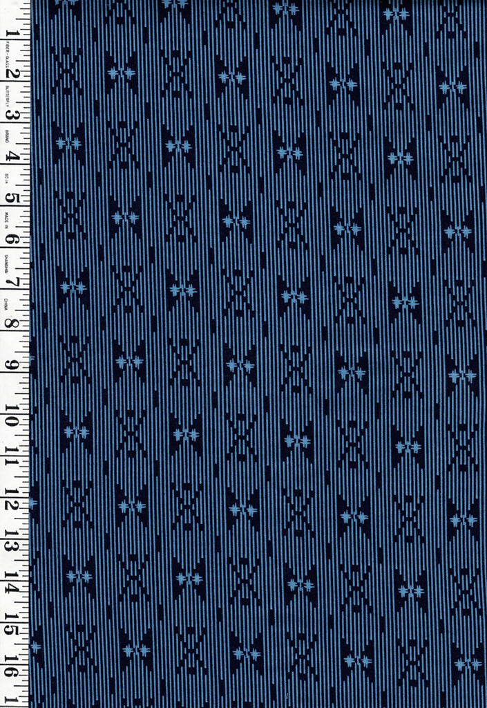 Yukata Fabric - 728 - Double Triangles with Hatches - Blue