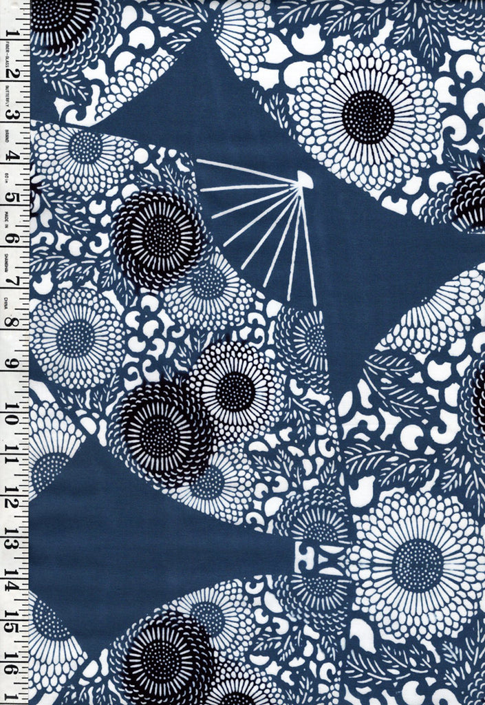Yukata Fabric - 733 - Fans with Medallions - Cadet Blue