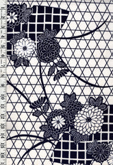 Yukata Fabric - 737 - Floating Mums on Basketweave - Indigo & White