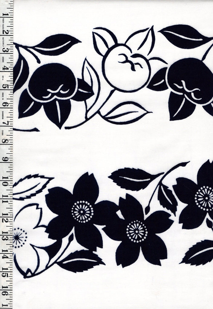 Yukata Fabric - 747 - Persimmon& Cherry Blossom Rows - Indigo & White