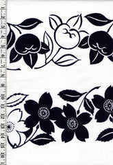 Yukata Fabric - 747 - Persimmon& Cherry Blossom Rows - Indigo & White