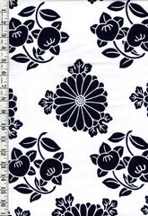 Yukata Fabric - 748 - Floating Daisies & Persimmons - Indigo & White