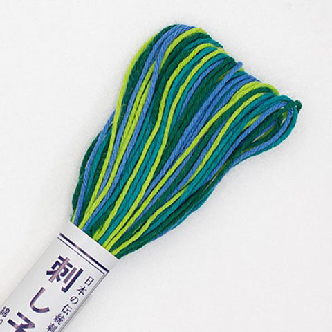 Sashiko Thread - Olympus 20m - Variegated # 77 - Blue and Green