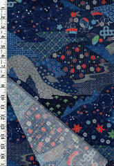 594 - Japanese Combined Weave - Fans & Blossoms Hillside - Dark Blue