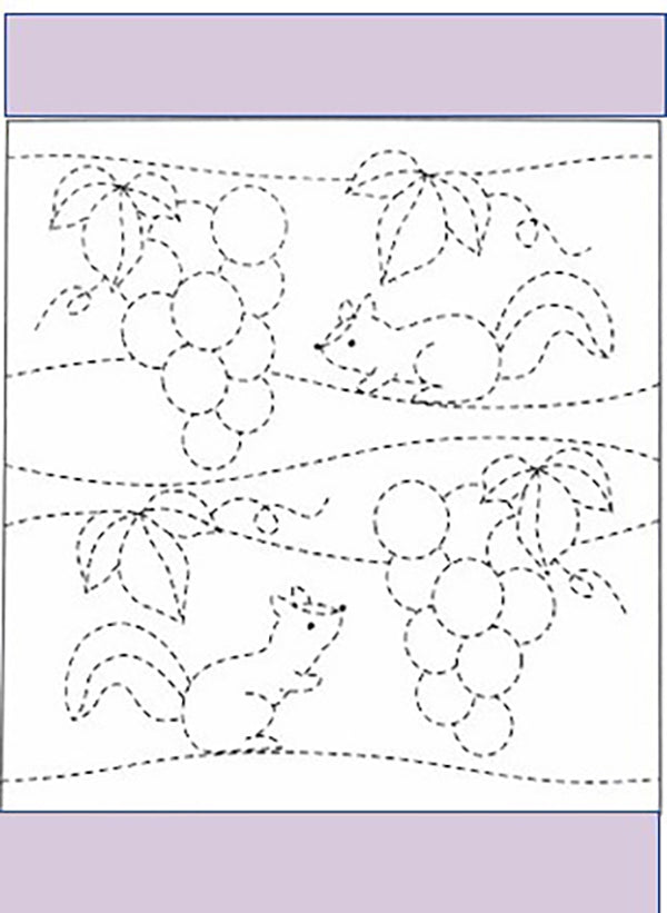 Sashiko Pre-printed Sampler (Olympus) - # 787 Squirrels & Grapes - Lavender - ON SALE