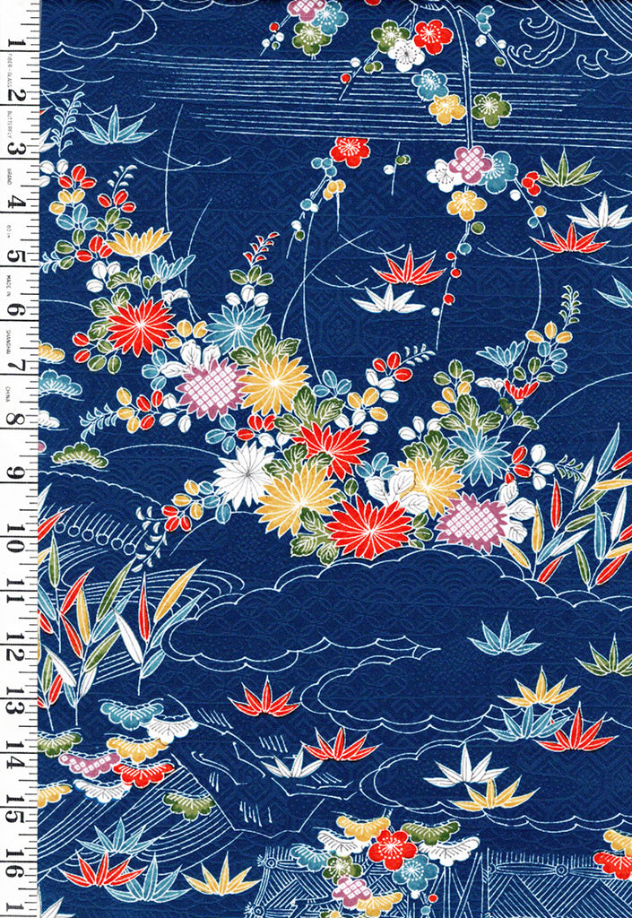 810 - Japanese Combined Weave - Floral Countryside - Dark Blue