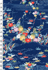 810 - Japanese Combined Weave - Floral Countryside - Dark Blue