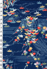 810 - Japanese Combined Weave - Floral Countryside - Dark Blue