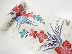 Yukata Fabric - 814 - Colorful Red Flowers - Cream