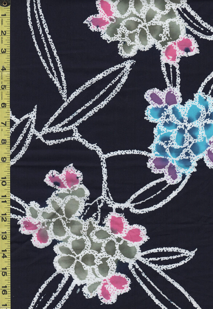 Yukata Fabric - 815 - Colorful Hydrangea - Traditional 14" wide - Indigo