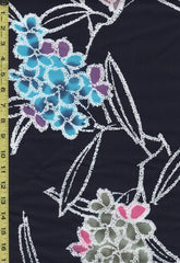 Yukata Fabric - 815 - Colorful Hydrangea - Traditional 14" wide - Indigo