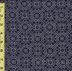 Yukata Fabric - 819 - Flower & Shokkomon (Geometric) Design - Indigo