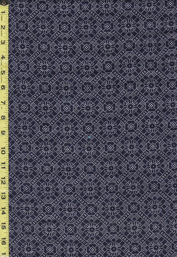 Yukata Fabric - 819 - Flower & Shokkomon (Geometric) Design - Indigo