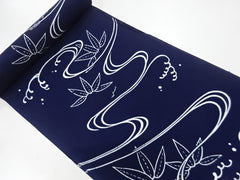 Yukata Fabric - 822 - Bamboo Leaves & Water Swirls - Indigo