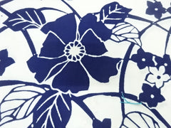 Yukata Fabric - 829 - Large Navy Flower & Blossoms - White
