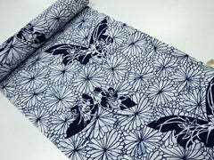 Yukata Fabric - 832 - Butterflies & Kiku (Mums) - White