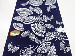 Yukata Fabric - 842 - Butterflies, Fans & Mums - Indigo
