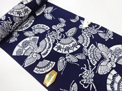Yukata Fabric - 842 - Butterflies, Fans & Mums - Indigo