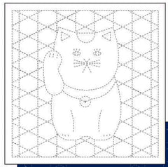 Sashiko Pre-printed Sampler - Daruma Maneko Neko - # 1054 - White