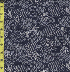 Yukata Fabric - 845 - Small Japanese Iris & Sashiko Motifs - Indigo