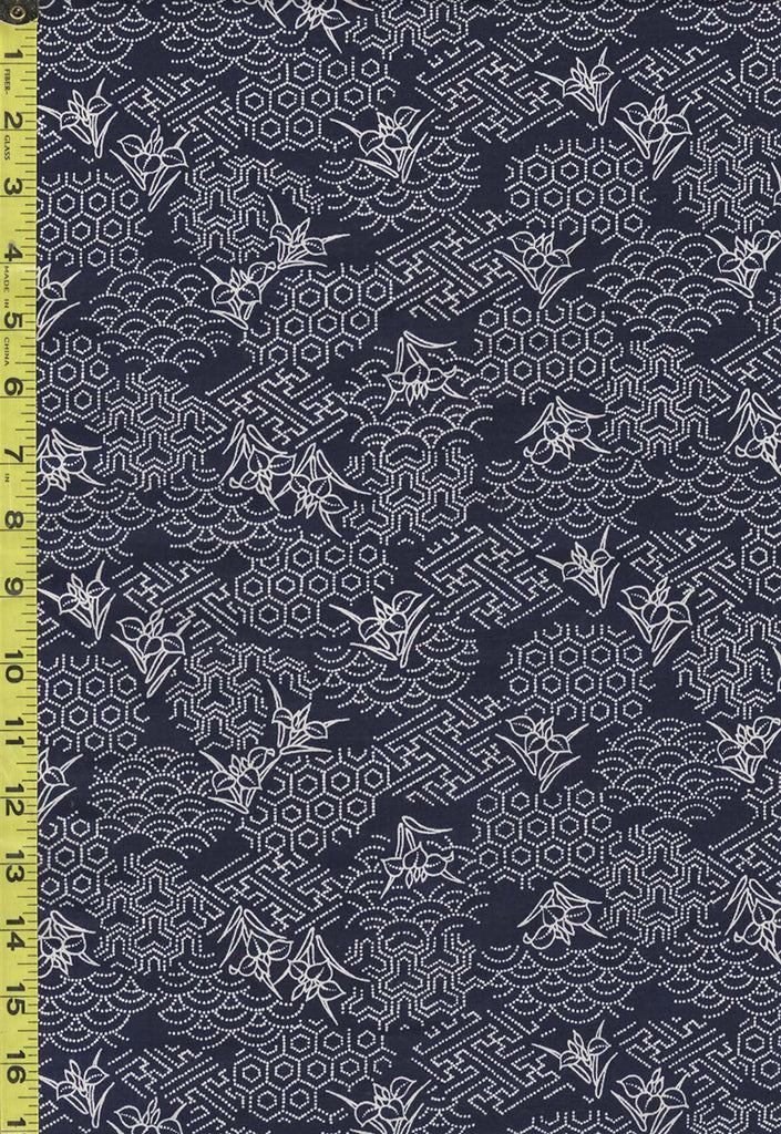 Yukata Fabric - 845 - Small Japanese Iris & Sashiko Motifs - Indigo