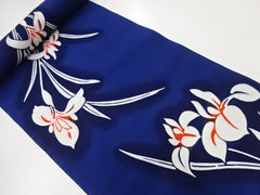 Yukata Fabric - 846 - Large White Japanese Iris - Navy Blue