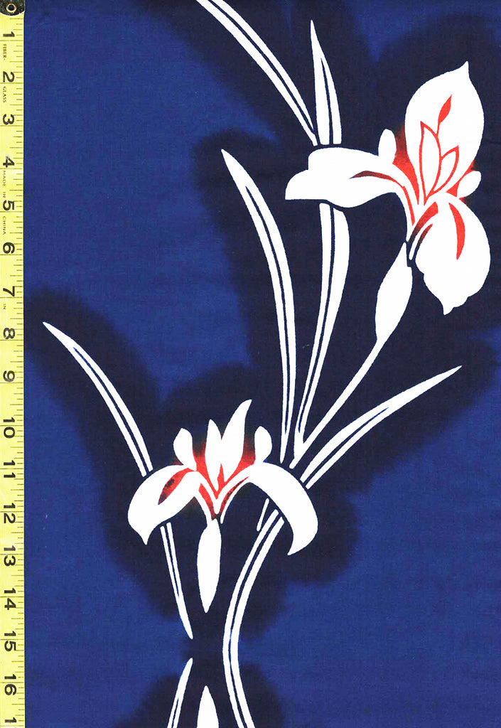Yukata Fabric - 846 - Large White Japanese Iris - Navy Blue