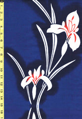 Yukata Fabric - 846 - Large White Japanese Iris - Navy Blue