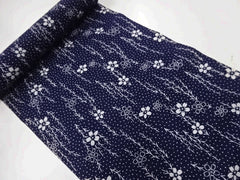 Yukata Fabric - 847 - Sakura Blossoms & Branches - Dark Navy