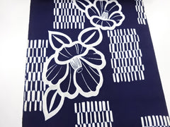 Yukata Fabric - 849 - Large Camelias & Rectangle Mats - Indigo