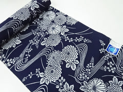 Yukata Fabric - 850 - Mums & River Swirls - Indigo