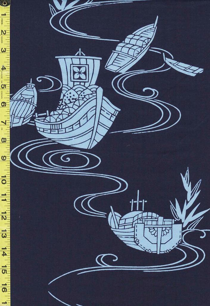 Yukata Fabric - 851 - Treasure Boats & Water Swirls - Navy